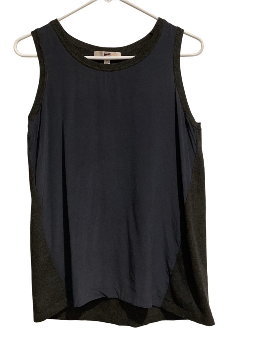 Etcetera Tank Top Blue Silk‎ Front and Dark Gray Knit Back